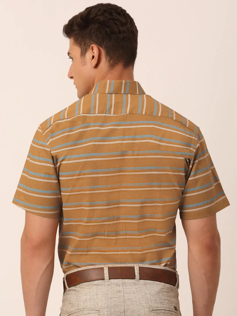 Jainish Men's Cotton Striped Half Sleeve Formal Shirts ( SF 816Mustard )