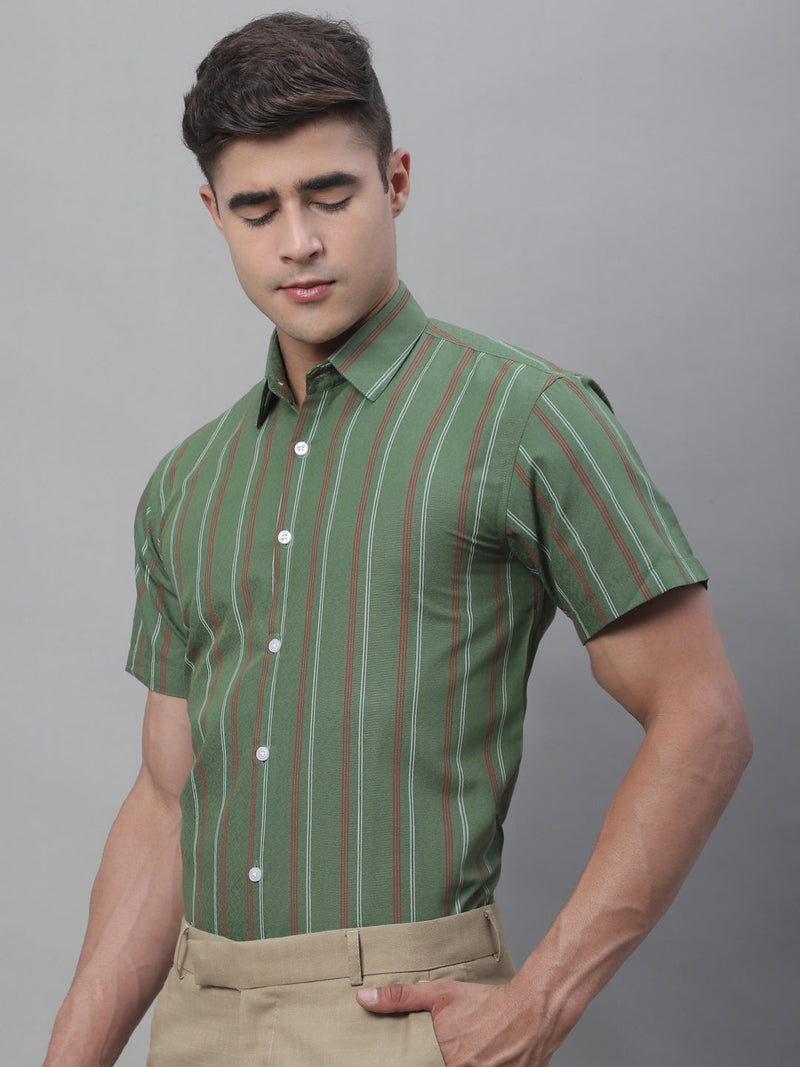 Men's Olive Green Striped Formal Shirt