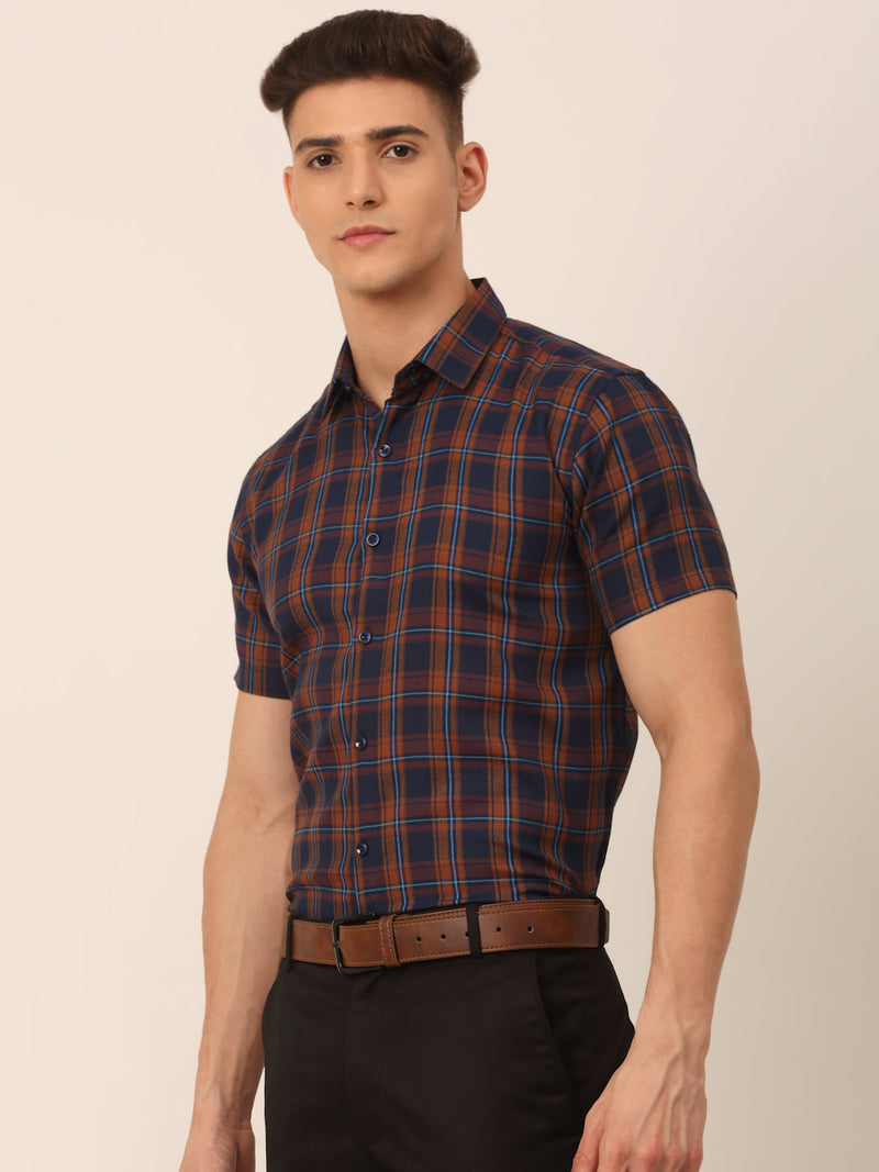 Men's Cotton Checked Half Sleeves Formal Shirts