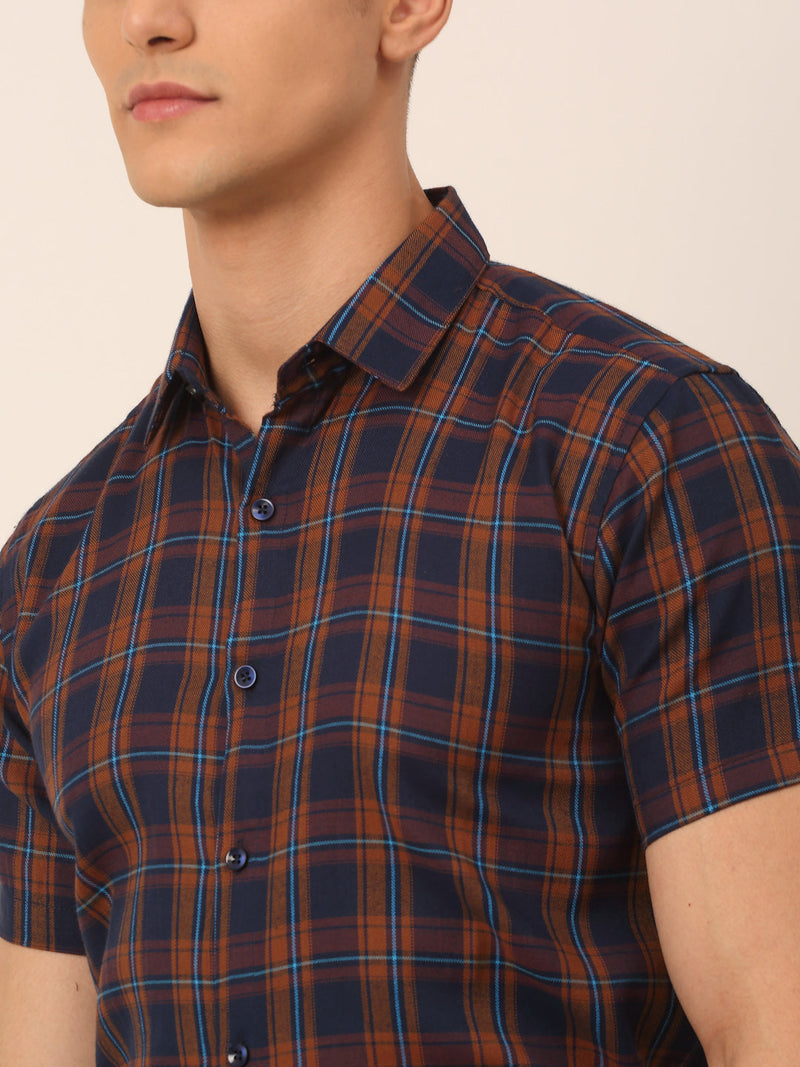 Men's Cotton Checked Half Sleeves Formal Shirts