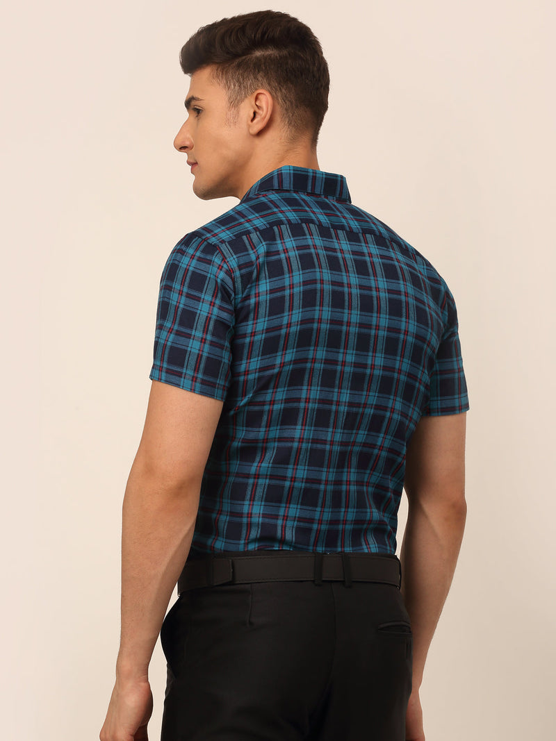 Men's Cotton Checked Half Sleeves Formal Shirts