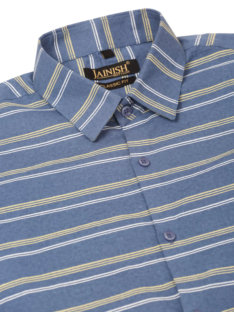 Jainish Men's  Cotton Striped Formal Shirts ( SF 820Blue )