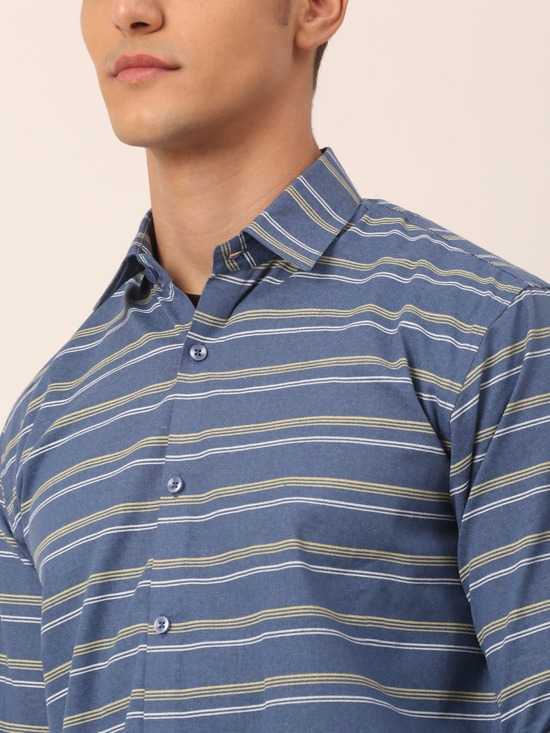 Indian Needle Men's  Cotton Striped Formal Shirts