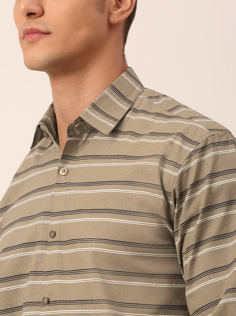 Indian Needle Men's  Cotton Striped Formal Shirts