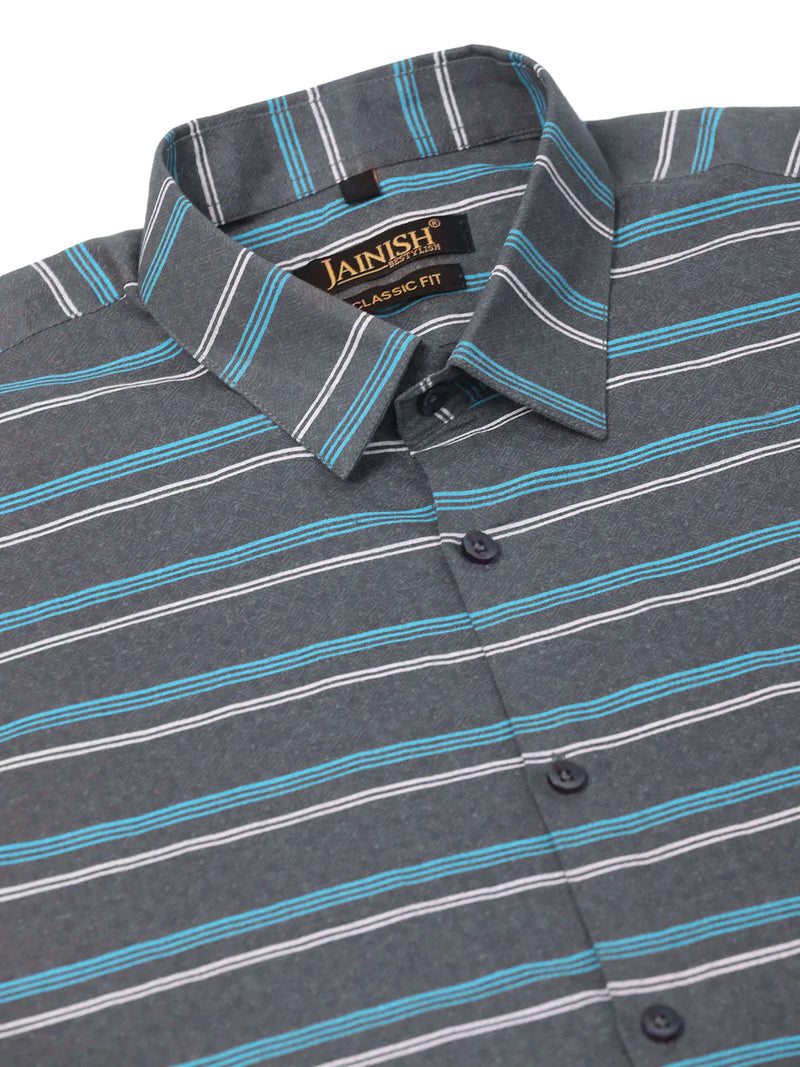 Jainish Men's  Cotton Striped Formal Shirts ( SF 820Grey )