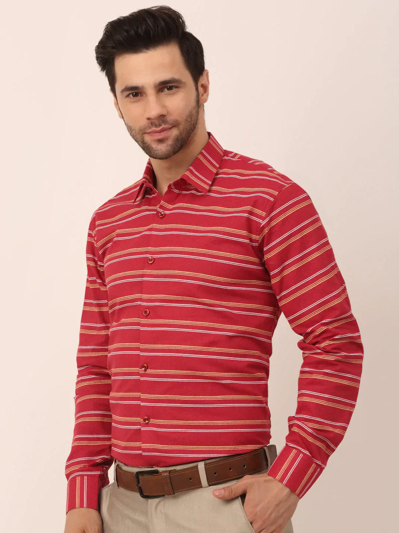 Jainish Men's  Cotton Striped Formal Shirts ( SF 820Maroon )