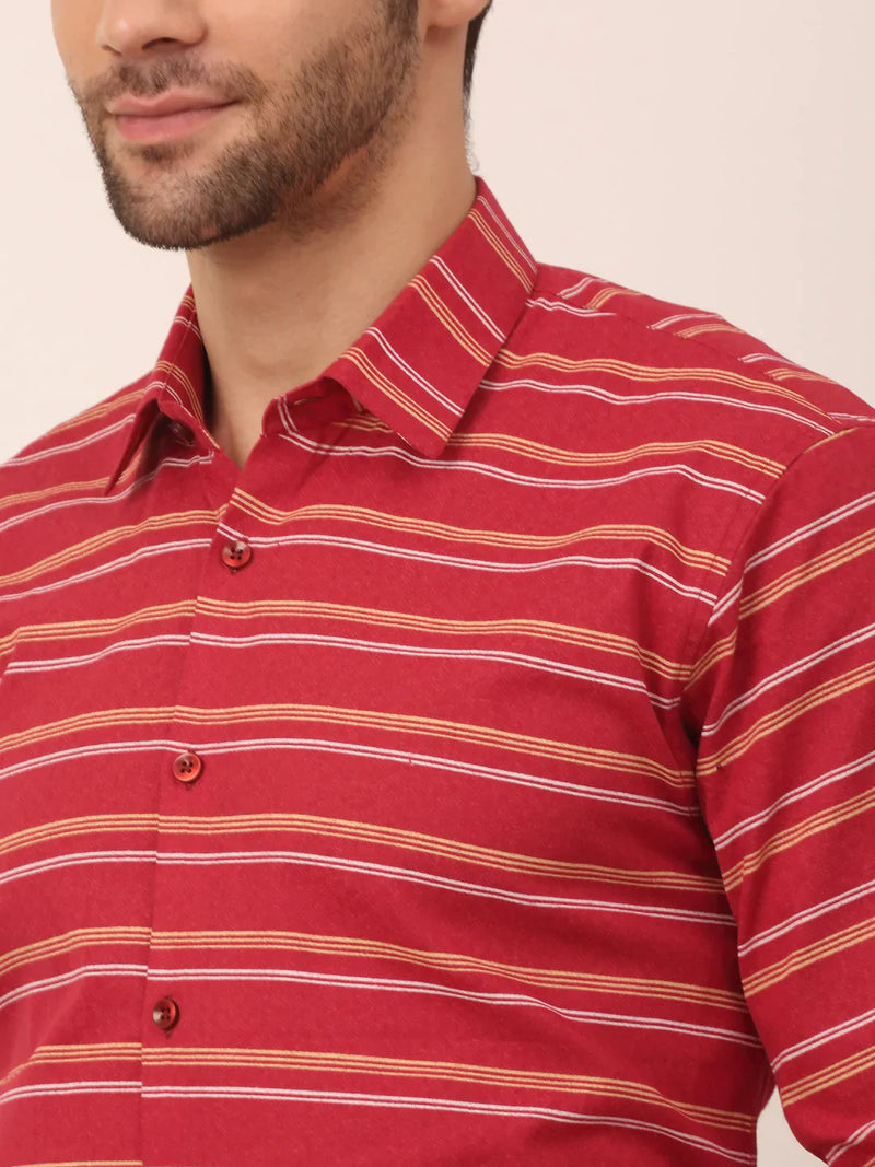 Jainish Men's  Cotton Striped Formal Shirts ( SF 820Maroon )