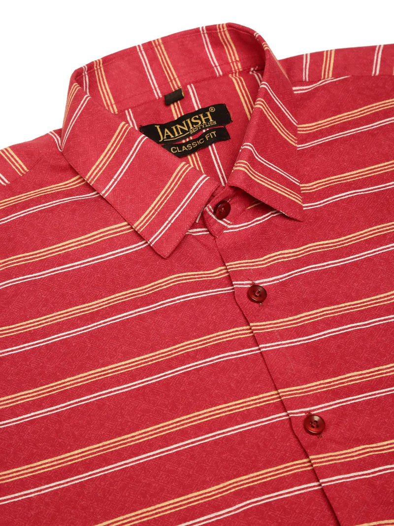 Jainish Men's  Cotton Striped Formal Shirts ( SF 820Maroon )