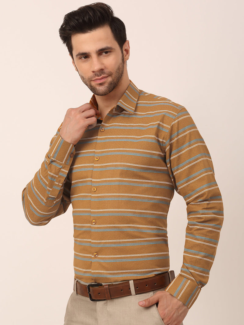 Indian Needle Men's  Cotton Striped Formal Shirts