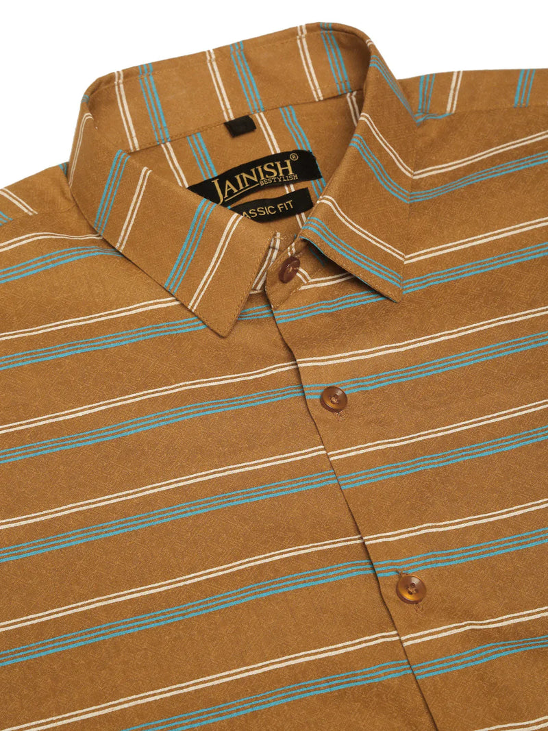 Jainish Men's  Cotton Striped Formal Shirts ( SF 820Mustard )