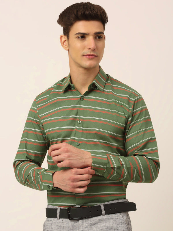 Indian Needle Men's  Cotton Striped Formal Shirts