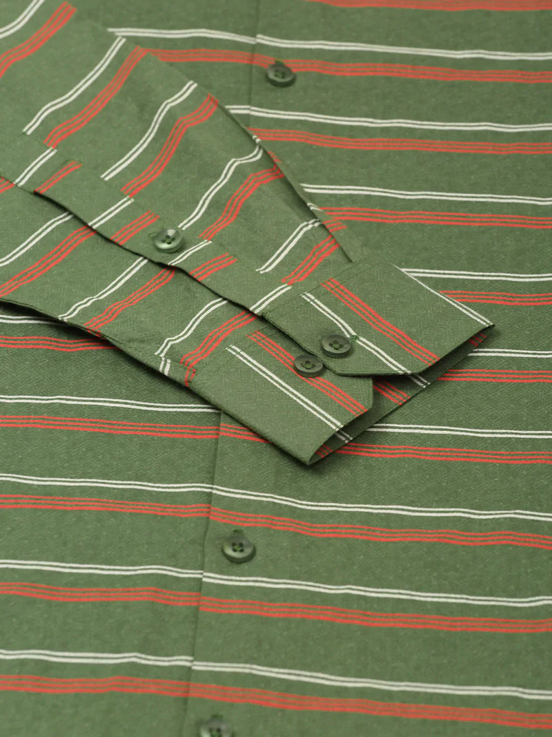 Jainish Men's  Cotton Striped Formal Shirts ( SF 820Olive )