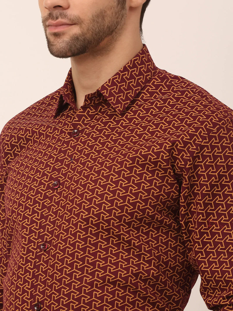 Jainish Men's  Cotton Printed Formal Shirts ( SF 821Brown )