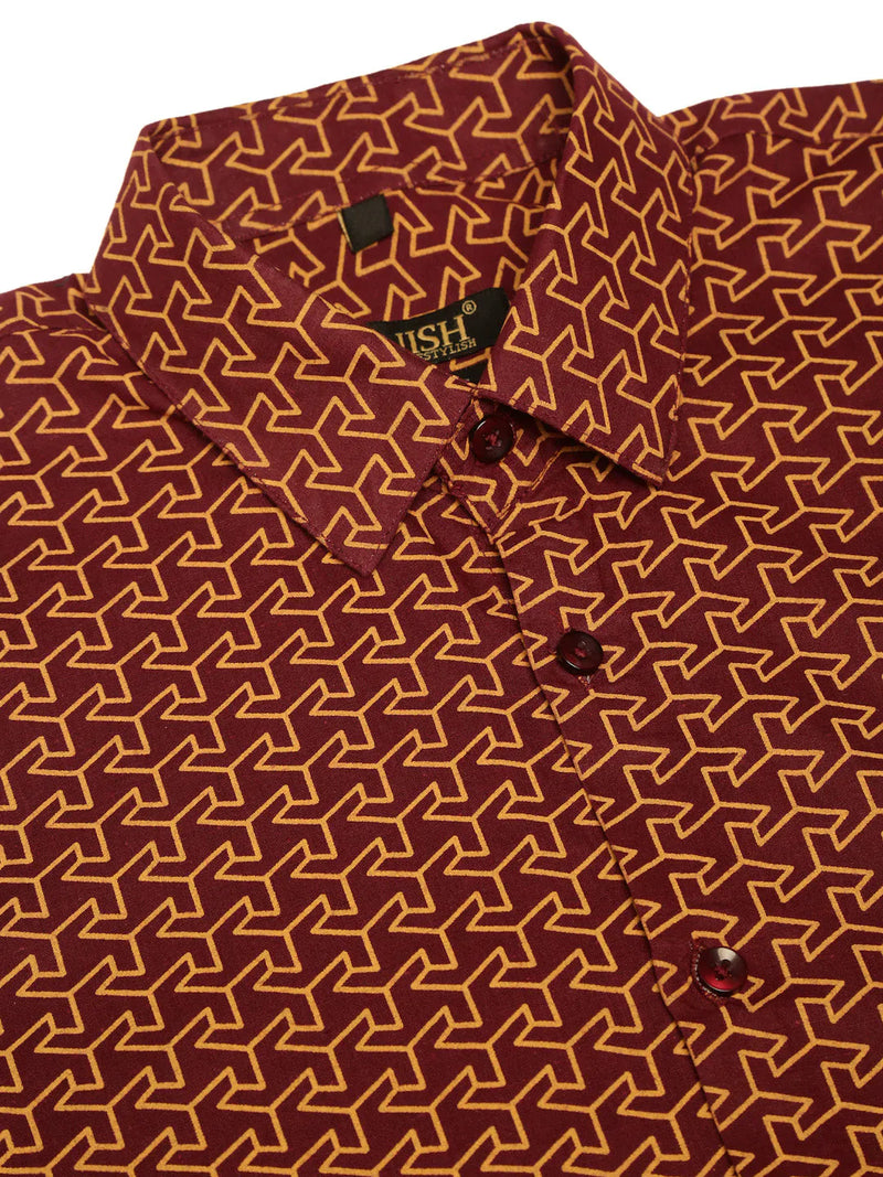 Jainish Men's  Cotton Printed Formal Shirts ( SF 821Brown )