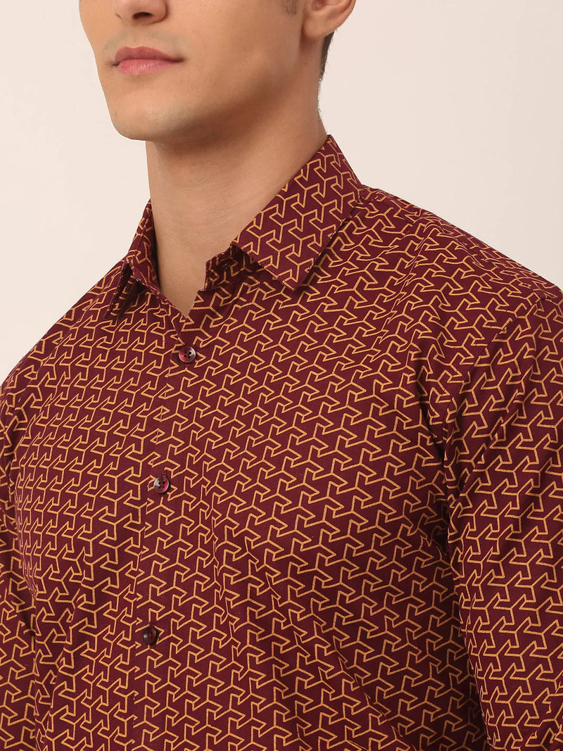 Jainish Men's  Cotton Printed Formal Shirts ( SF 821Brown )