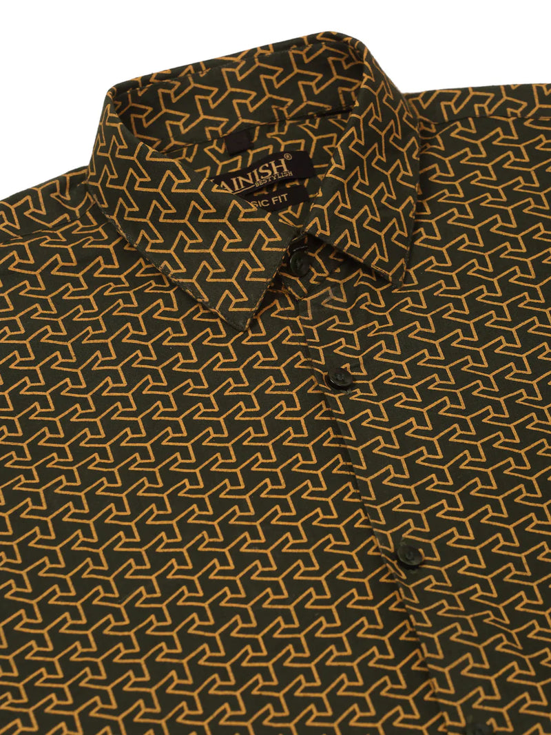 Jainish Men's  Cotton Printed Formal Shirts ( SF 821Olive )