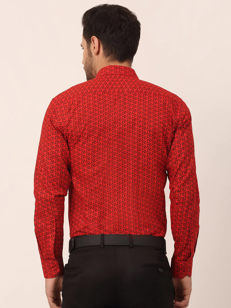 Jainish Men's  Cotton Printed Formal Shirts ( SF 821Red )