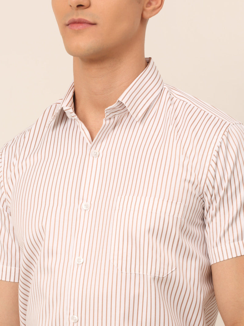 Men White Classic Striped Formal Shirt