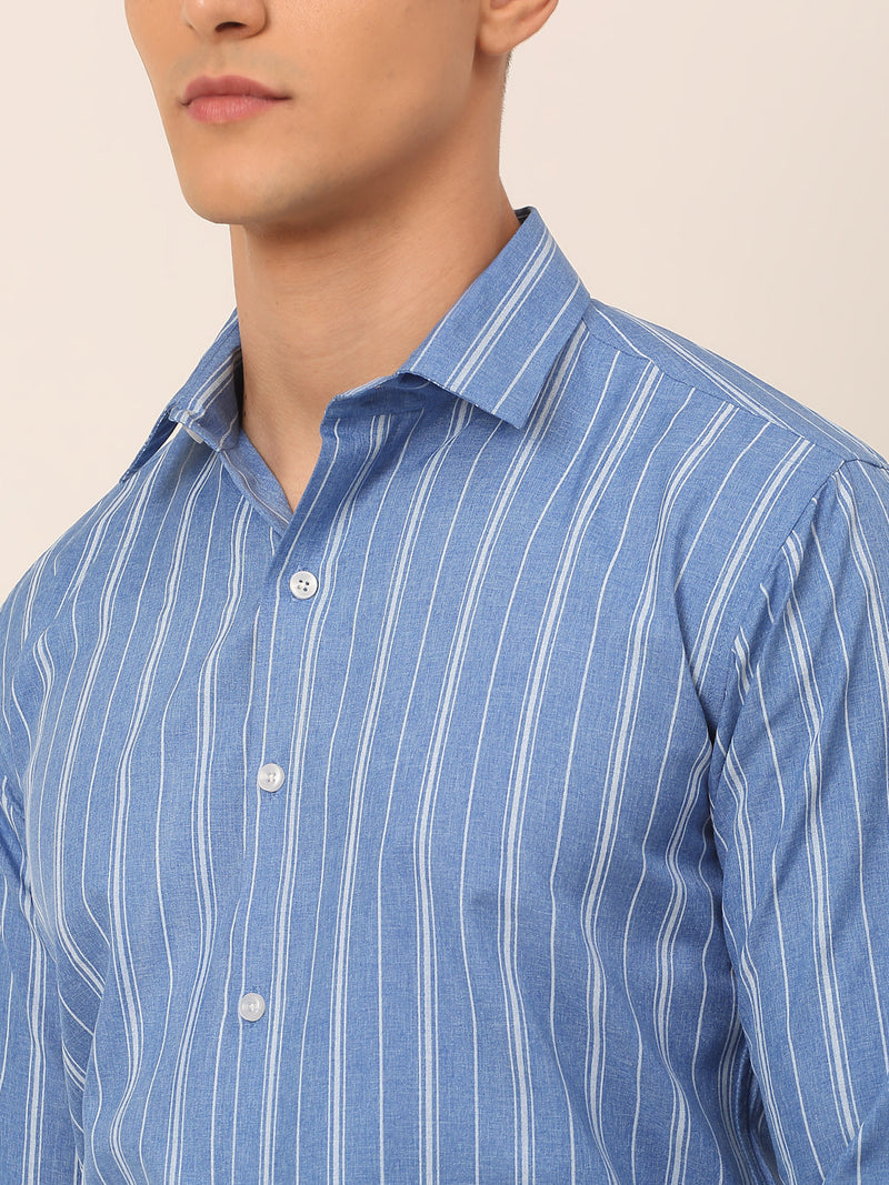 Men Blue & White Classic Striped Formal Shirt