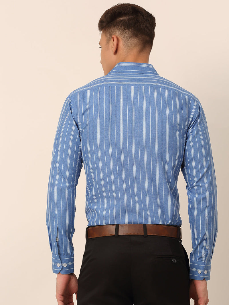 Men Blue & White Classic Striped Formal Shirt