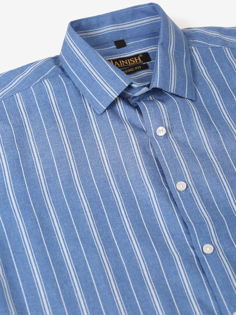 Men Blue & White Classic Striped Formal Shirt