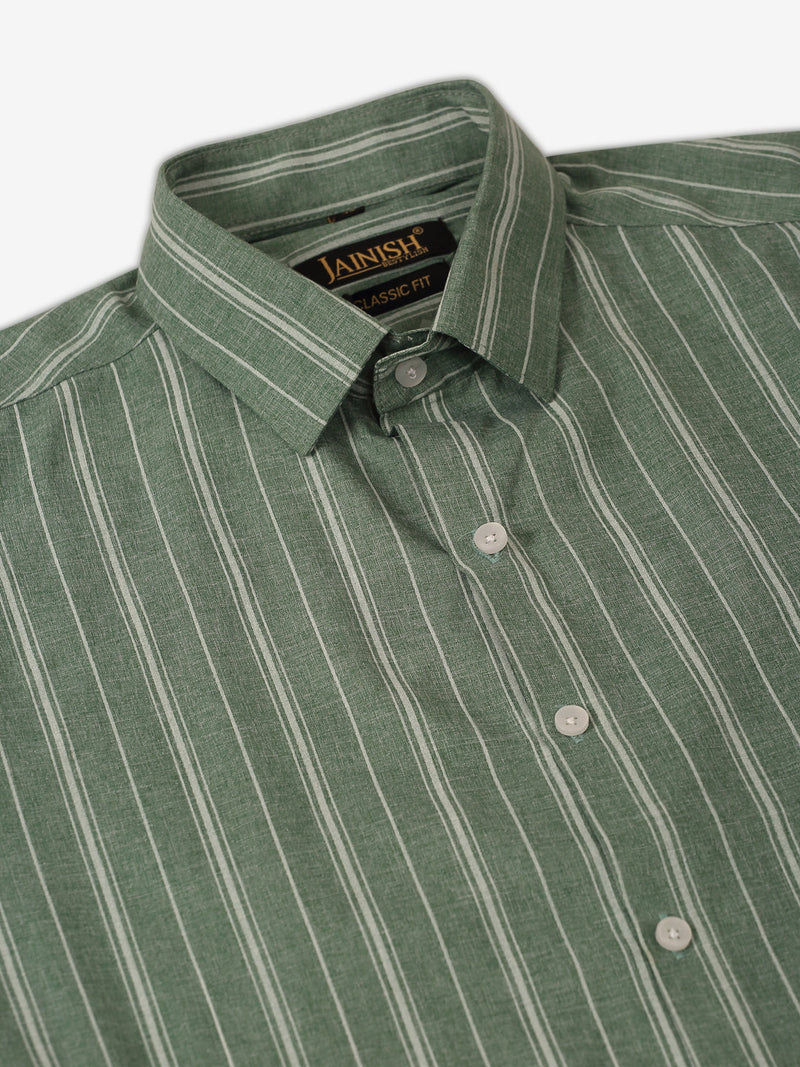 Men Green & White Classic Striped Formal Shirt