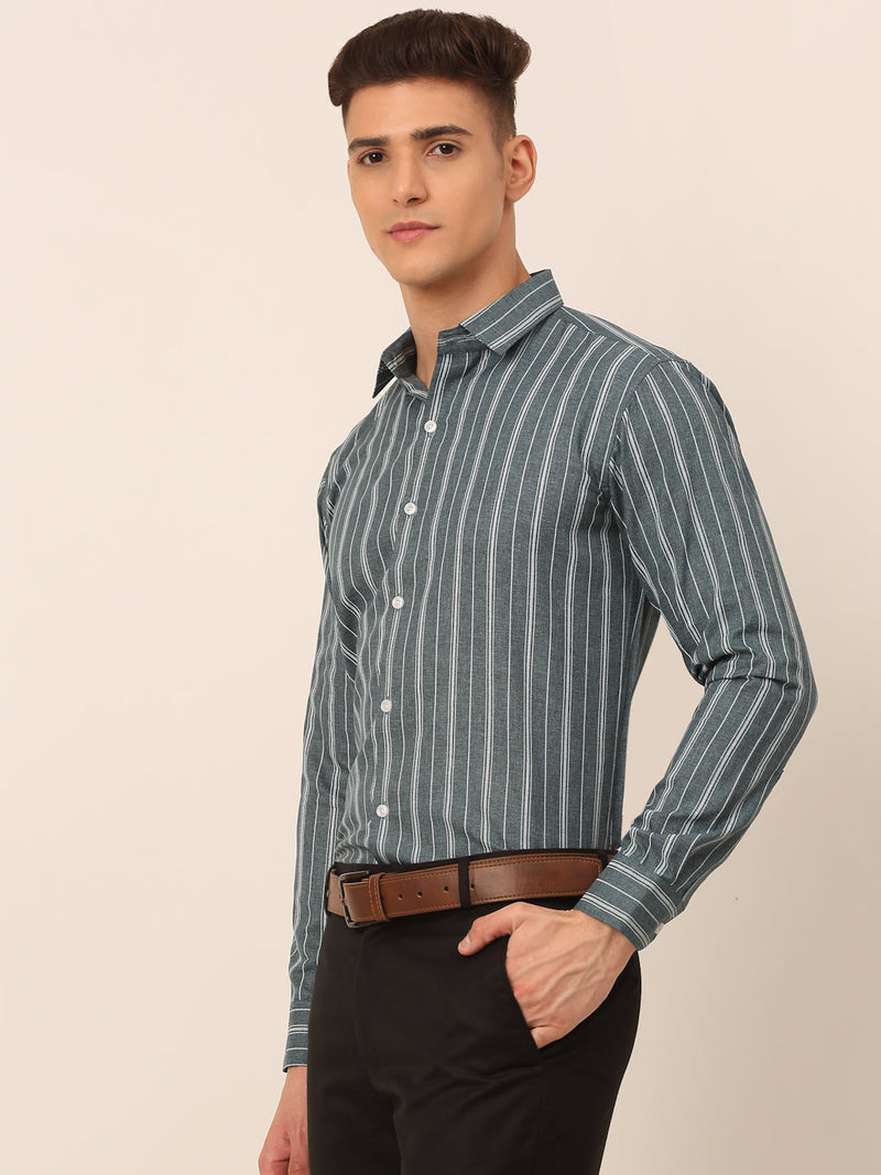 Men Grey & White Classic Striped Formal Shirt