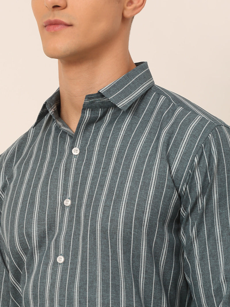 Men Grey & White Classic Striped Formal Shirt