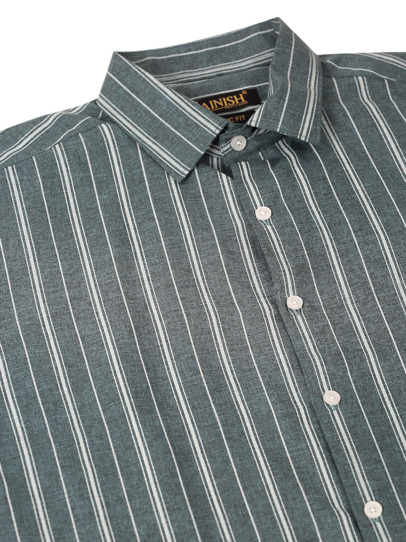 Men Grey & White Classic Striped Formal Shirt