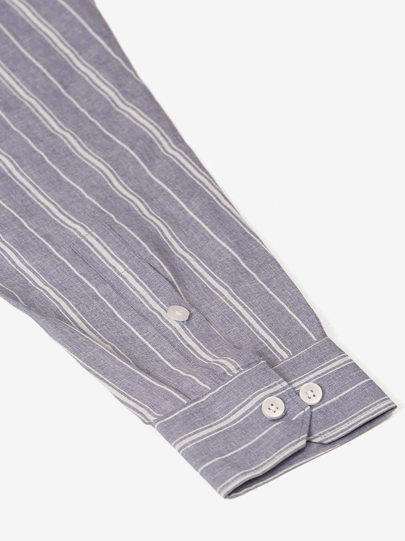 Men Light Grey & White Classic Striped Formal Shirt