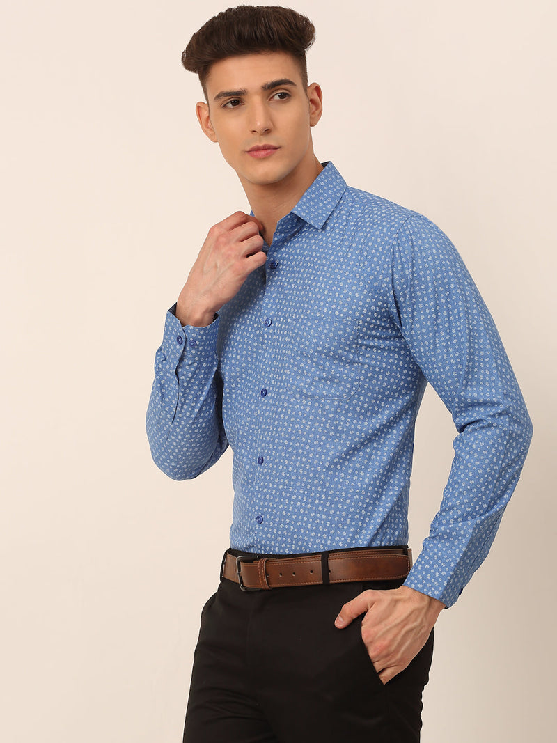 Men Blue Classic Printed Formal Shirt