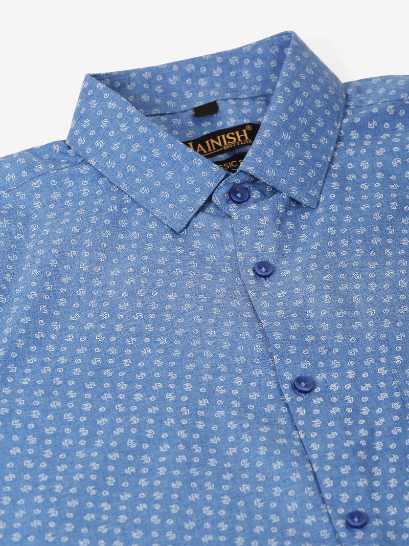 Men Blue Classic Printed Formal Shirt