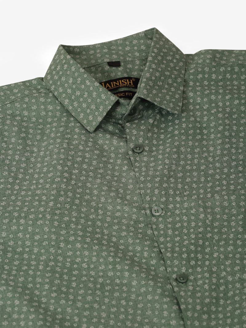 Men Green Classic Printed Formal Shirt