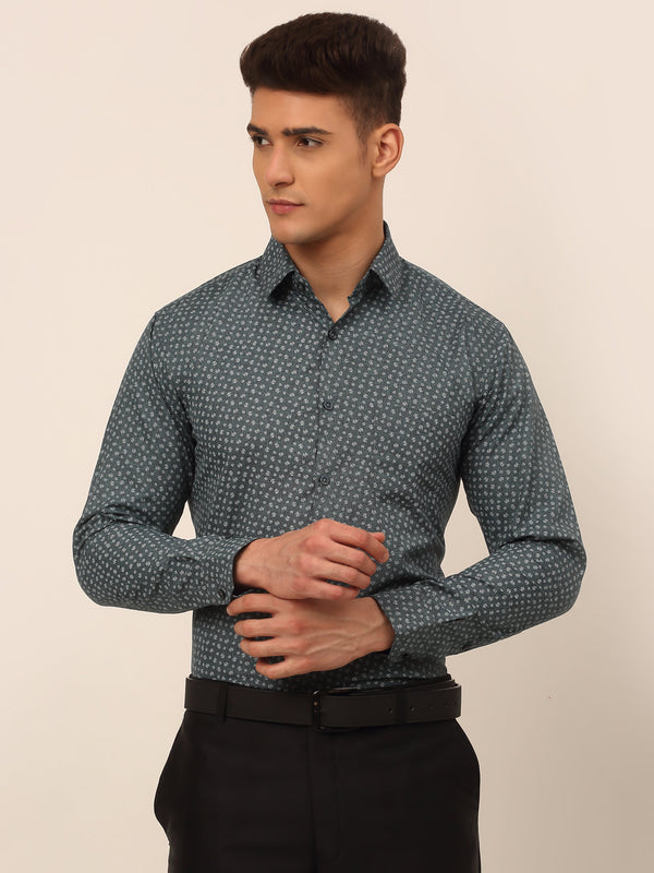 Men Grey Classic Printed Formal Shirt