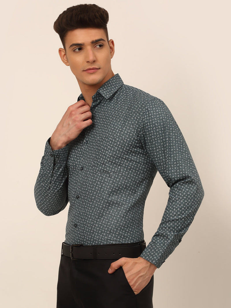 Men Grey Classic Printed Formal Shirt