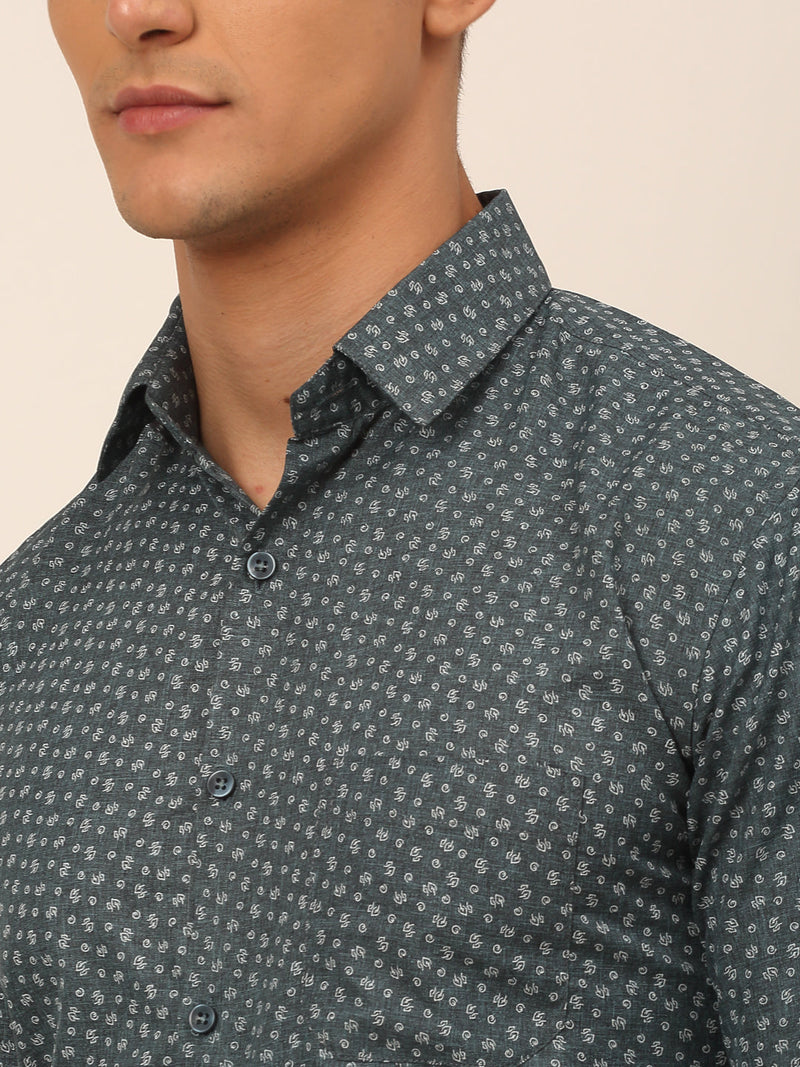 Men Grey Classic Printed Formal Shirt