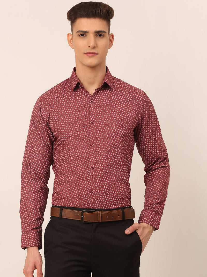 Men Maroon Classic Printed Formal Shirt