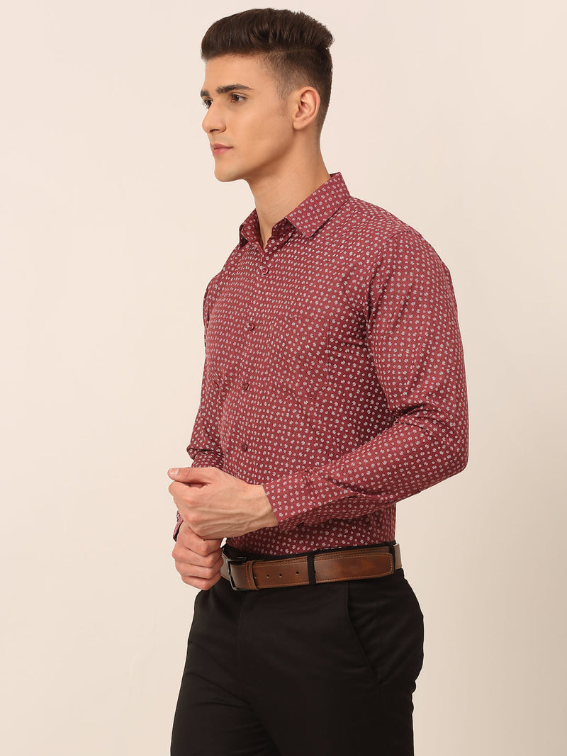 Men Maroon Classic Printed Formal Shirt