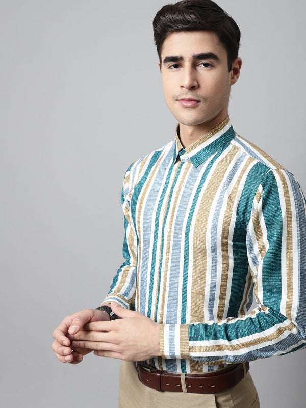 Men Green Classic Striped Formal Shirt