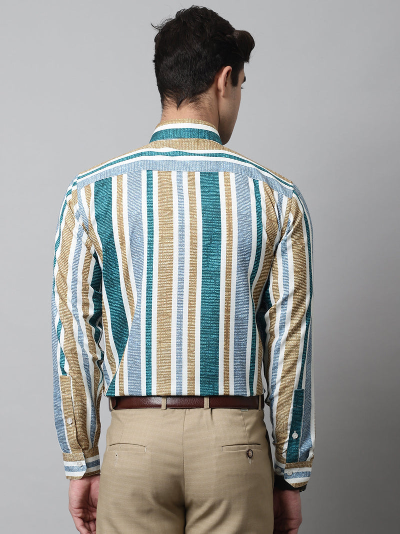 Men Green Classic Striped Formal Shirt