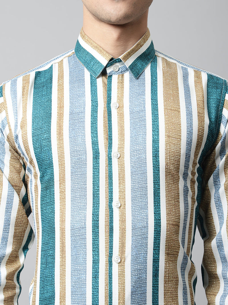 Men Green Classic Striped Formal Shirt