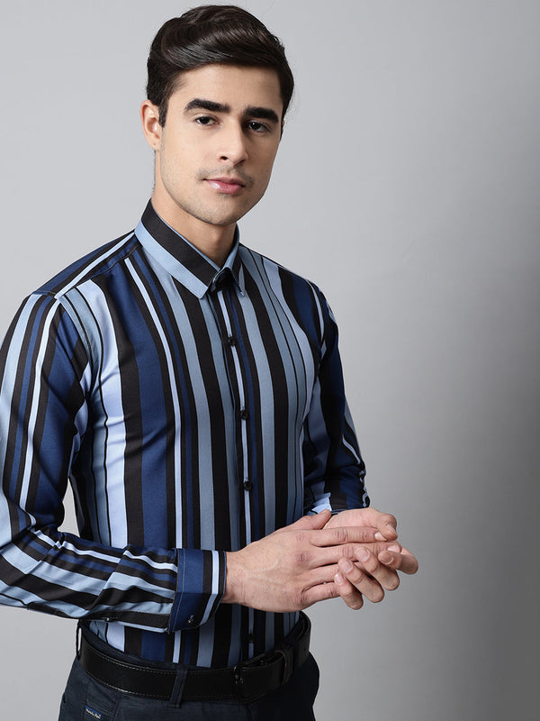 Men Grey Classic Striped Formal Shirt