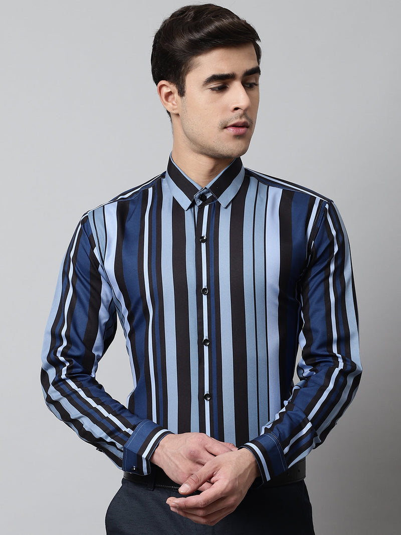 Men Grey Classic Striped Formal Shirt