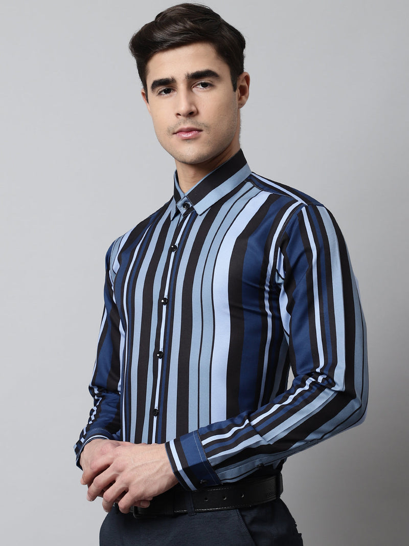 Men Grey Classic Striped Formal Shirt