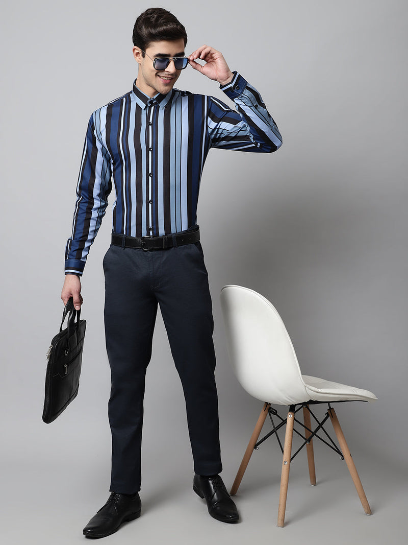 Men Grey Classic Striped Formal Shirt