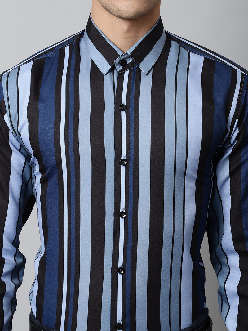 Men Grey Classic Striped Formal Shirt