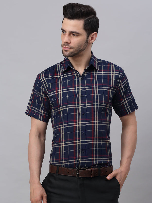 Men's Navy Half Sleeve Checked Formal Shirt