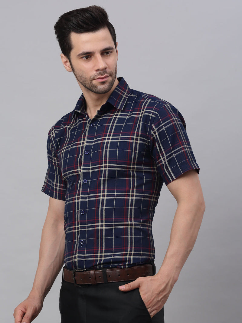 Men's Navy Half Sleeve Checked Formal Shirt