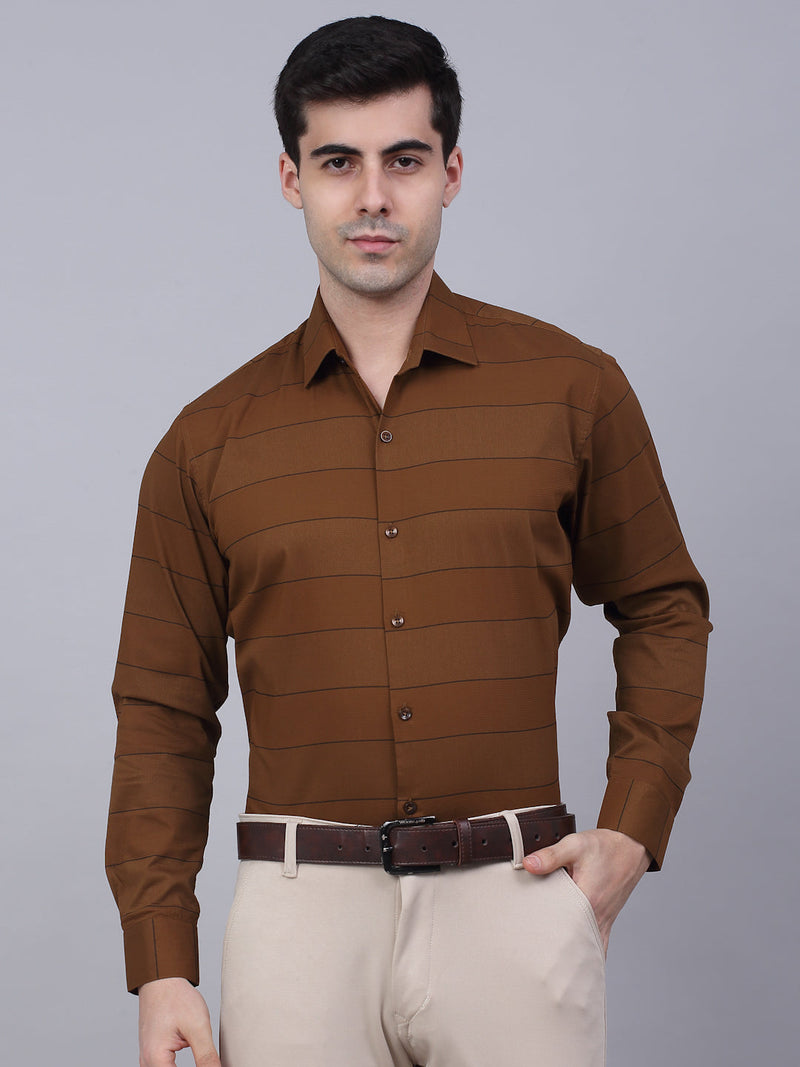 Men's Brown Horizontal Striped Formal Shirt