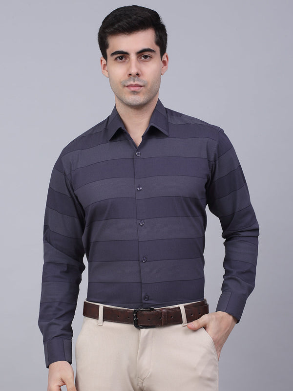 Men's Grey Horizontal Striped Formal Shirt